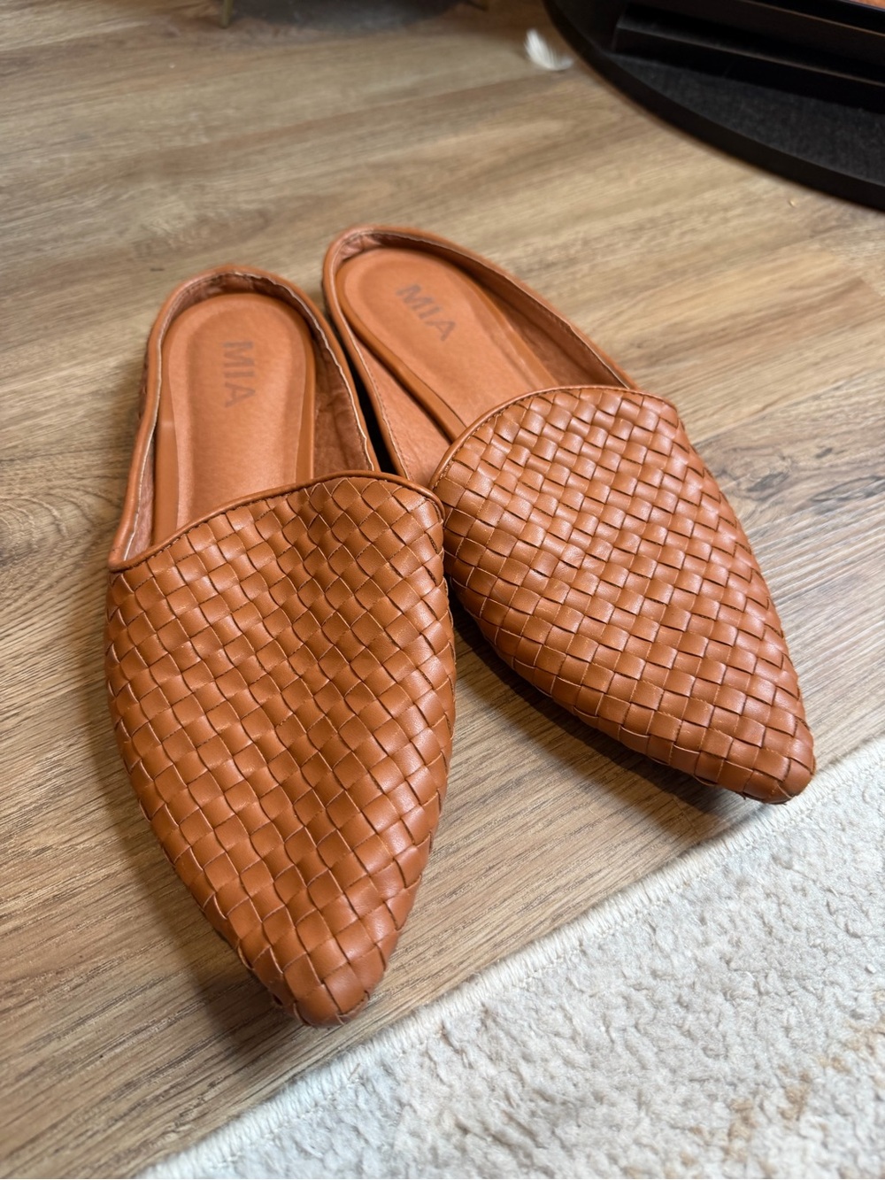 MIA Women's Woven Pointed Mule in Cognac Tan